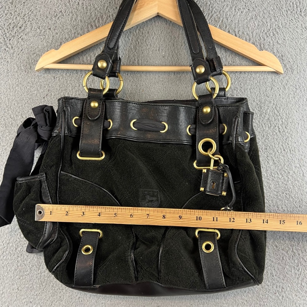 Juicy Couture Daydreamer Olive Velour Leather Bow Shoulder Bag Y2K Crown Crest - Picture 9 of 16
